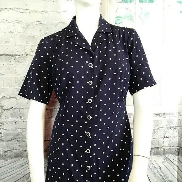Sheri Martin New York. Navy polka dot dress Sz 16W - Picture 4 of 6